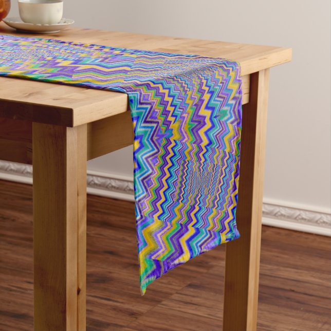multicolored vortices on table runner (In Situ)