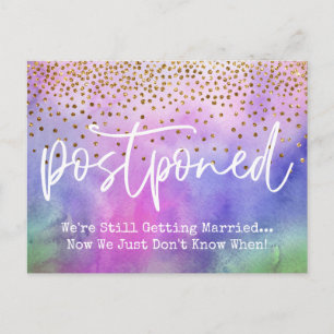 Multicolored Watercolor Confetti Postponed Wedding Postcard