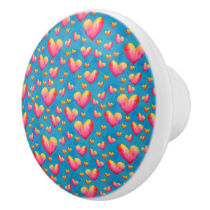 Multicolored Watercolor Hearts Ceramic Pull