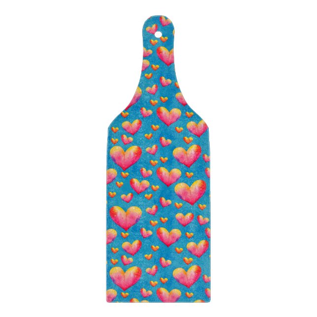 Multicolored Watercolor Hearts Cutting Board (Front)
