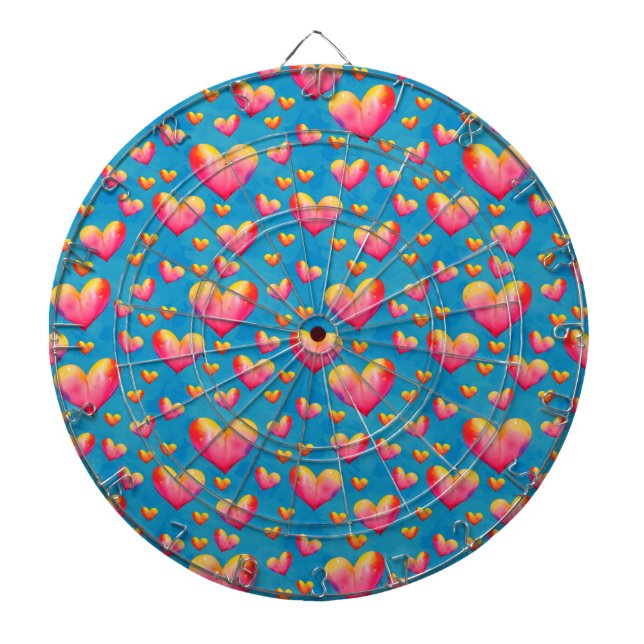Multicolored Watercolor Hearts Dart Board (Front)