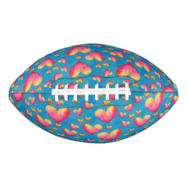 Multicolored Watercolor Hearts Football (Front)