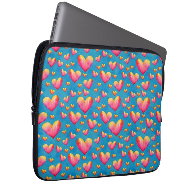 Multicolored Watercolor Hearts Laptop Sleeve (Front Right)