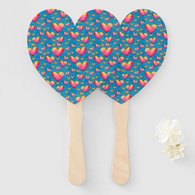 Multicolored Watercolor Hearts Set of Fans (Front and Back)