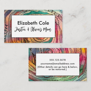 Multicolored Watercolor & Ink Abstract Mummy Business Card