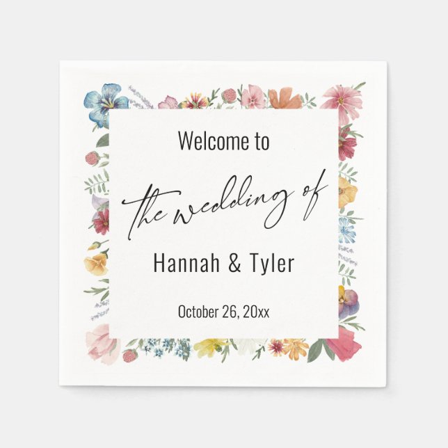 Multicolored Watercolor Meadow Wildflower Welcome Napkin (Front)
