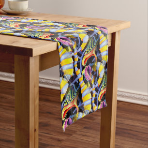 Multicolored Watercolor Orchids Painting Long Table Runner