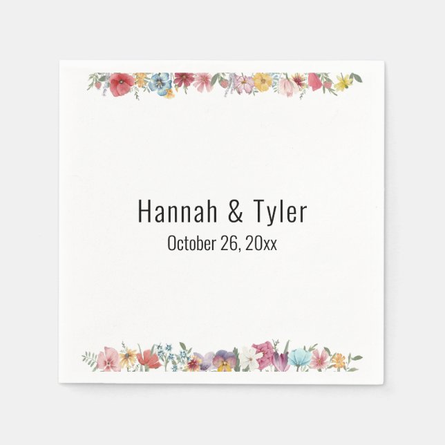 Multicolored Watercolor Wildflowers Personalised Napkin (Front)