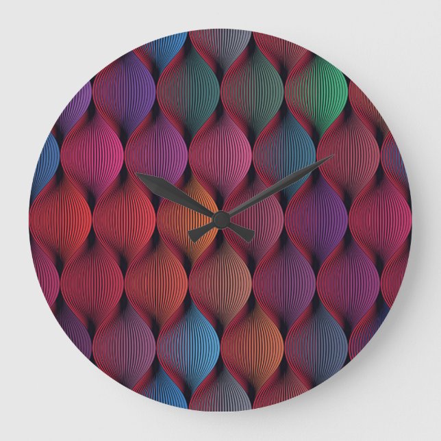 Multicolored Wavy Geometric Print Large Clock (Front)