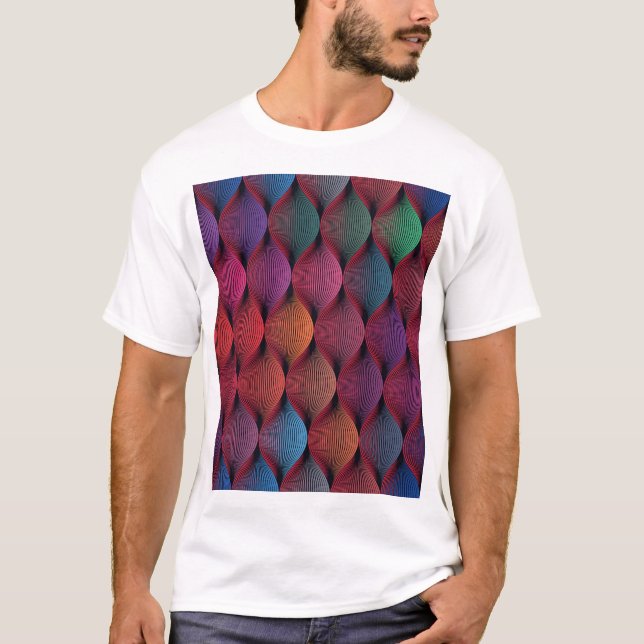 Multicolored Wavy Geometric Print T-Shirt (Front)