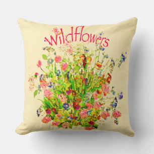 Multicolored Wildflowers Text Cushion