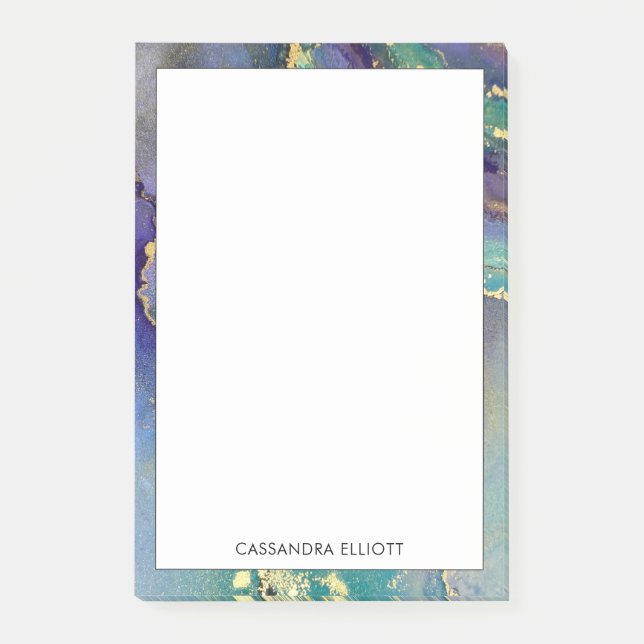 Multicolors & Gold Marbled Abstract Liquid Art Post-it Notes (Front)