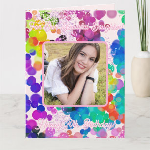 Multicolour Abstract Bokeh Custom Photo Birthday Card