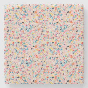 Multicolour Rainbow Terrazzo pattern Stone Coaster