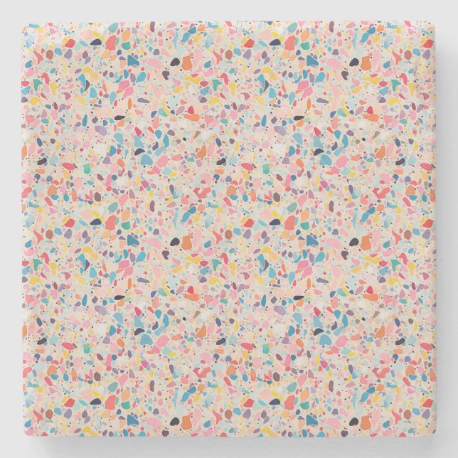 Multicolour Rainbow Terrazzo pattern Stone Coaster (Front)