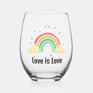 Multicolour Simple Bright Rainbow Love Is Love Stemless Wine Glass