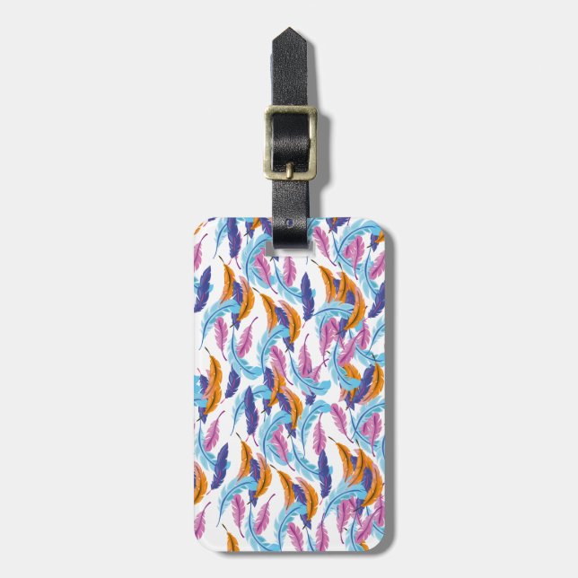 Multicoloured Feathers Luggage Tag (Front Vertical)