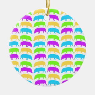 Multicoloured hogs yellow green purple blue Custom Ceramic Ornament