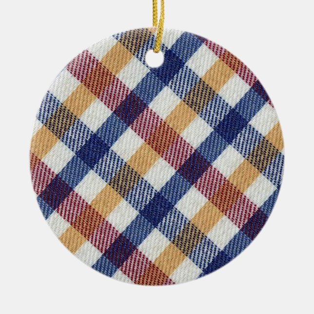 Multicoloured Tartan Pattern Ceramic Ornament (Front)