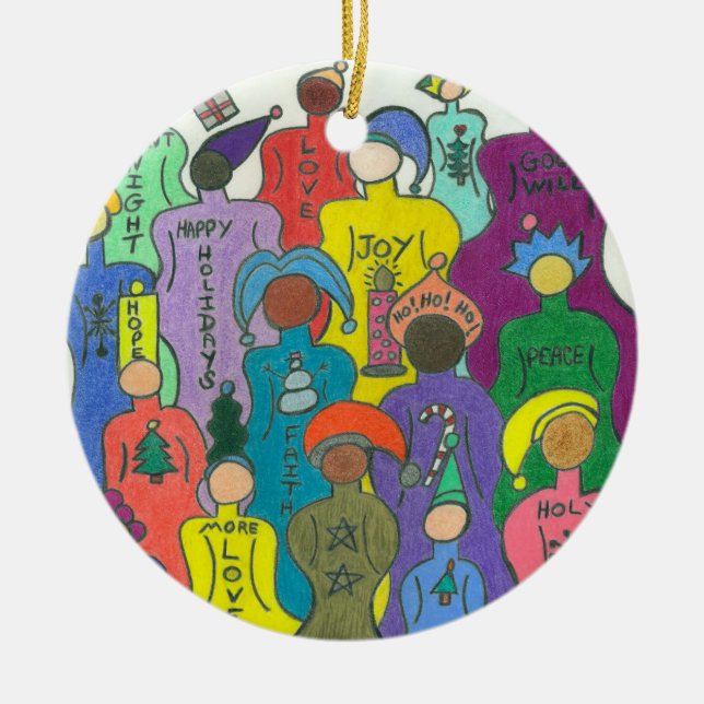 Multicultural Christmas Circle Ornament-2 Sided Ceramic Tree Decoration (Front)