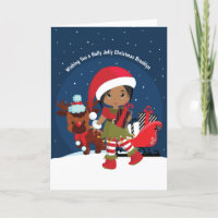 Multicultural Girl Elf Holiday Card