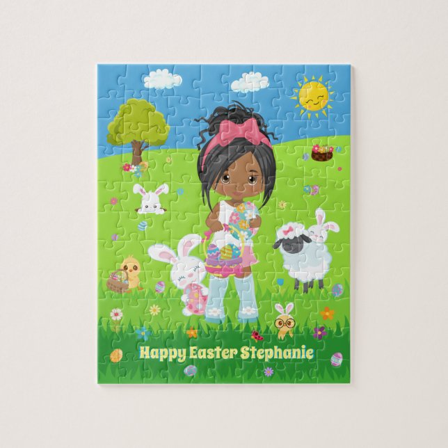 Multicultural Girl with Easter Bunny Jigsaw Puzzle (Vertical)