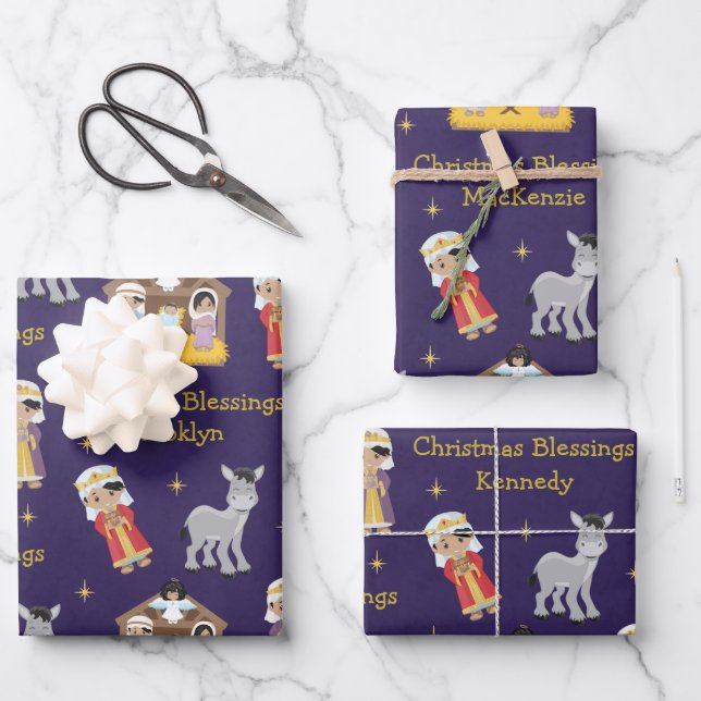 Multicultural Nativity Scene Wrapping Paper Sheet (Front)