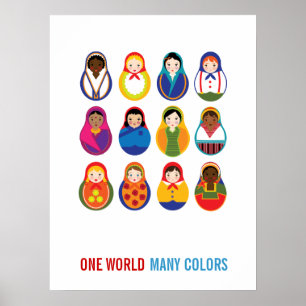 Multicultural Nesting Dolls One World Many Colours Poster