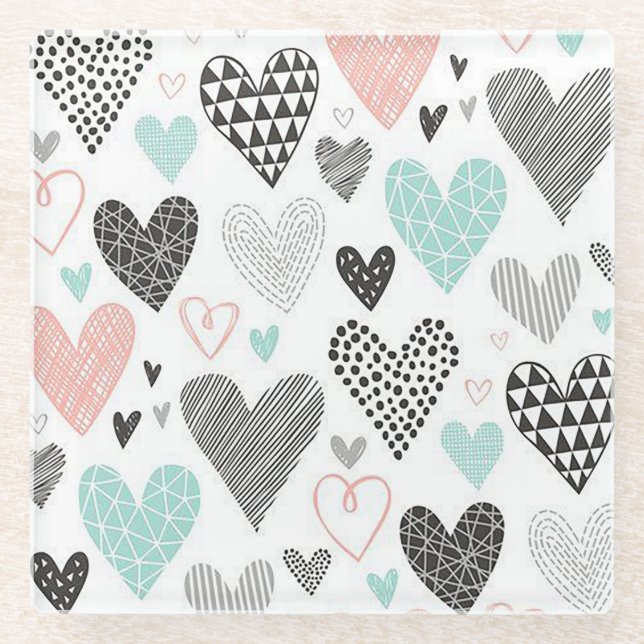 MultiDesign Hearts Glass Coaster (Front)