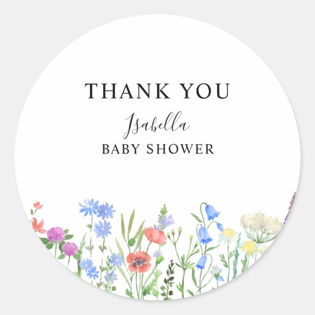 Multihued Wildflower Baby Shower Celebration Classic Round Sticker (Front)