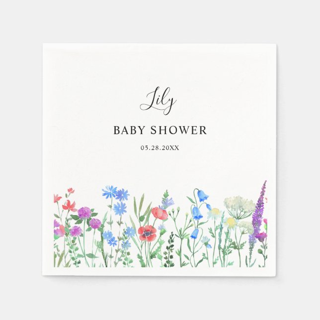 Multihued Wildflower Baby Shower Celebration Napkin (Front)