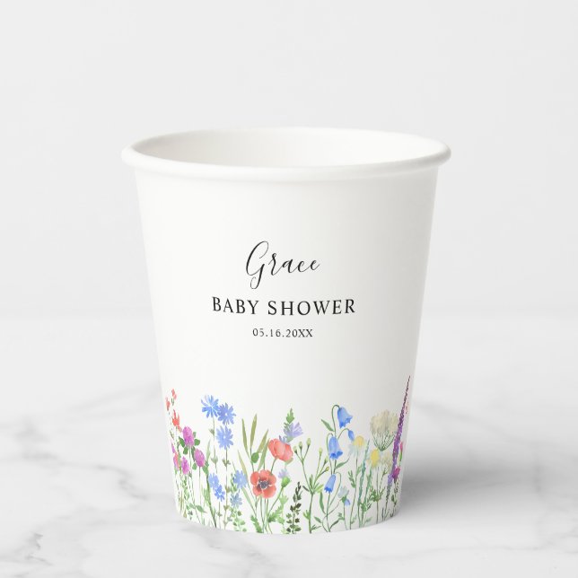 Multihued Wildflower Baby Shower Celebration Paper Cups (Front)