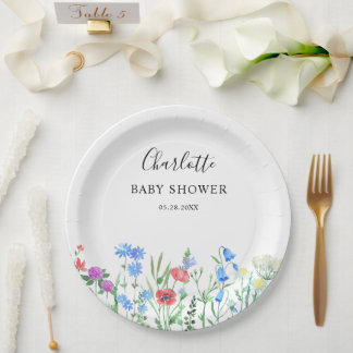 Multihued Wildflower Baby Shower Celebration Paper Plate
