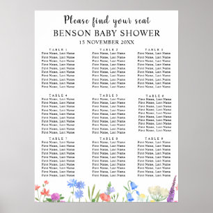 Multihued Wildflower Baby Shower Seating Charts