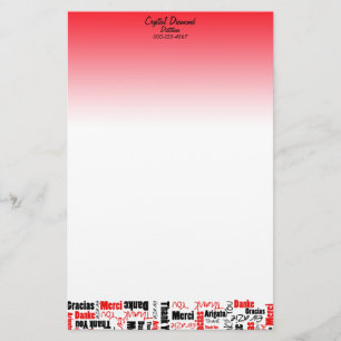 Multilingual Black and Red Thank You Word Cloud Stationery