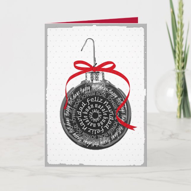 Multilingual Christmas Ornament Typography Card (Front)