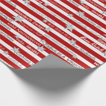 Multilingual Christmas Red Stripe Wrapping Paper