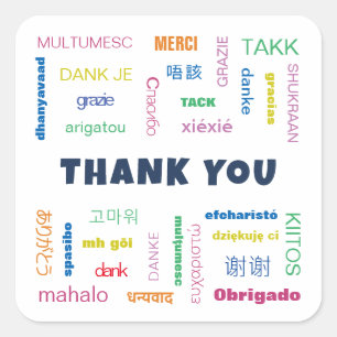Multilingual Colourful International Thank You Square Sticker