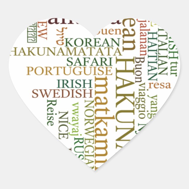 Multilingual Hakuna Matata Global Word Cloud Art Heart Sticker (Front)