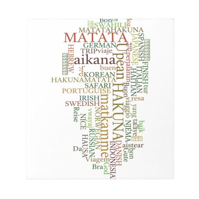 Multilingual Hakuna Matata Global Word Cloud Art Notepad (Front)