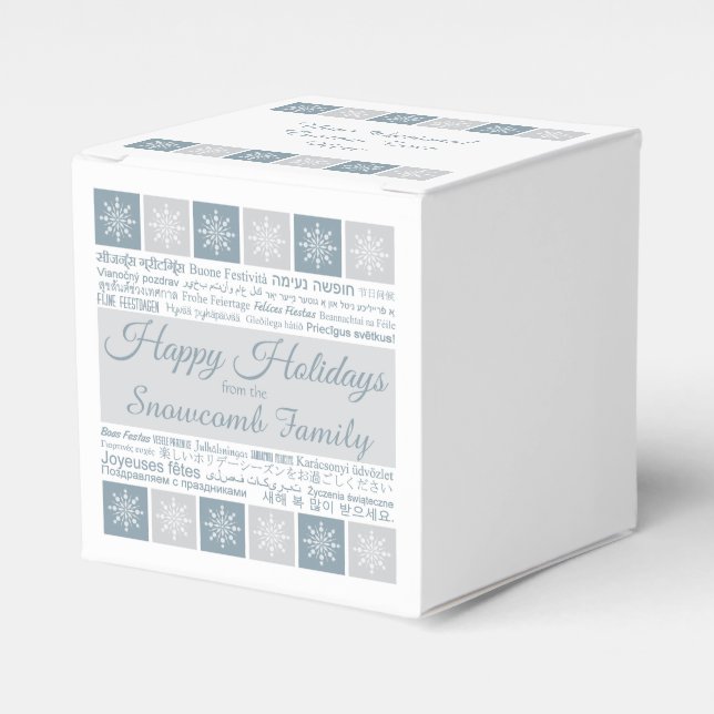 Multilingual “Happy Holidays” Custom favour boxes (Front Side)