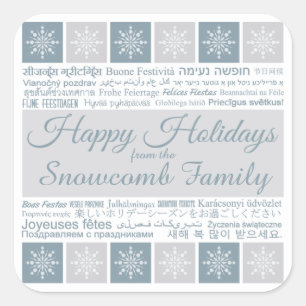 Multilingual “Happy Holidays” Custom Name stickers