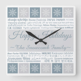 Multilingual “Happy Holidays” custom wall clock