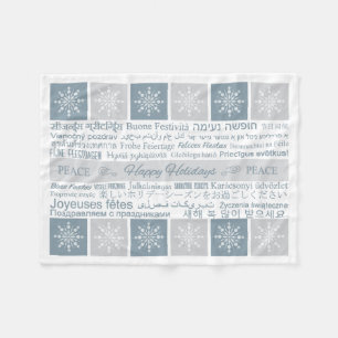Multilingual “Happy Holidays” fleece Blanket
