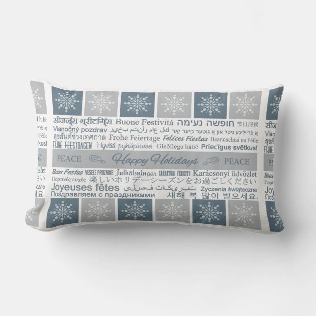 Multilingual Happy Holidays throw pillow (Front)