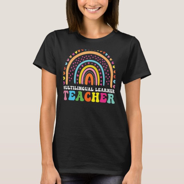 Multilingual Learner Teacher Leopard Rainbow Multi T-Shirt (Front)