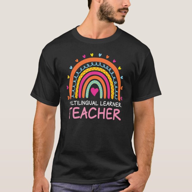 Multilingual Learner Teacher Leopard Rainbow Multi T-Shirt (Front)