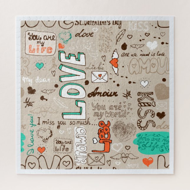 Multilingual Love Doodle Pattern Art Jigsaw Puzzle (Vertical)