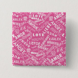 Multilingual Love Text Button - Choose Colours
