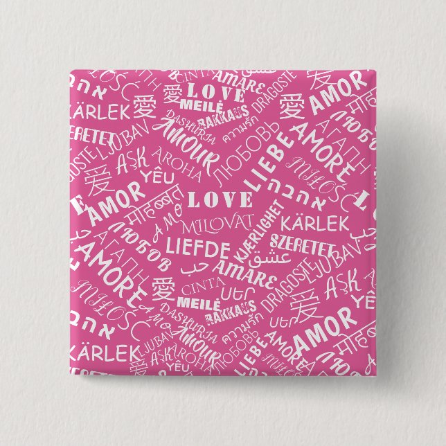 Multilingual Love Text Button - Choose Colours (Front)